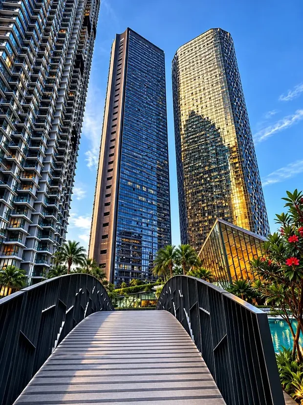 Trump Towers Mumbai — towers viewed from the podium bridge